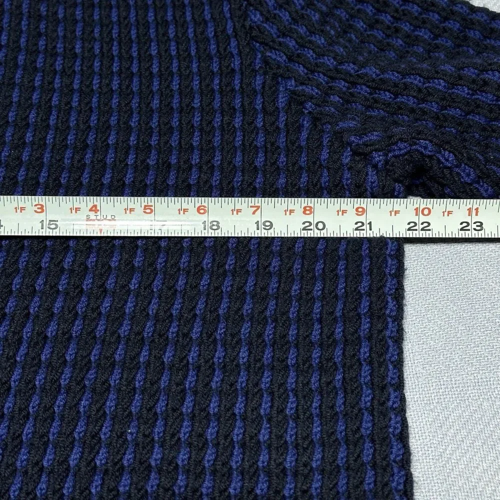 Tory Burch Black Blue Merino Wool Waffle Knit Cardigan‎ Sweater Women's Sz Large
